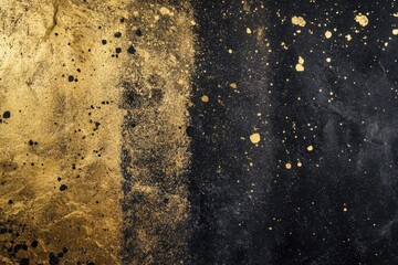 Poster - Golden Black Abstract: A captivating contrast of gold and black hues creates a dramatic visual experience, with splashes of gold. Perfect for designs!