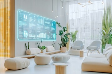 Fototapete - Holographic dashboards visualize employee wellness programs.