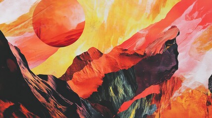 Poster - Abstract Landscape with Vibrant Colors and Surreal Sun