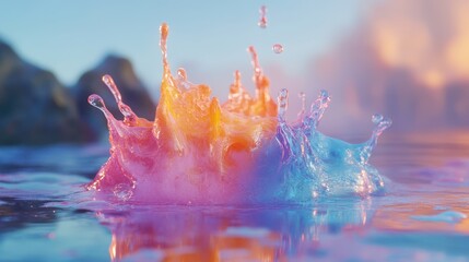 Poster - colorful splash: capturing the vibrant moment when water interacts with a kaleidoscope of colors, cr