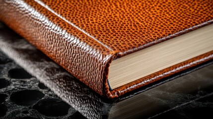 Poster - Brown Textured Leather Book Cover on Marble Surface Close-Up