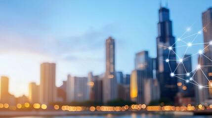 A dynamic city skyline at dusk showcasing modern architecture and vibrant lights, symbolizing urban development and innovation.