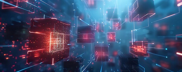 Poster - Abstract Digital Cubes Network Background