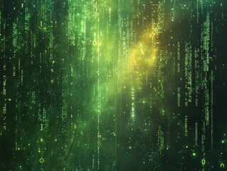 Fototapete - digital matrix: a mesmerizing digital matrix cascades with vibrant green code against a glowing back
