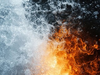 Poster - Ice and Fire: A dynamic composition of ice and fire elements, showcasing contrasting textures and colors, embodying the duality of nature's power.