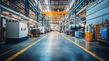 Poster - Modern Factory Interior with Industrial Machinery and Equipment