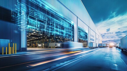 Poster - Modern Logistics Center with Digital Overlays and Advanced Technology