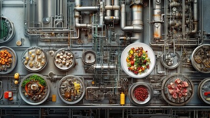 Poster - Detailed Industrial Pipeline Connections in a Process Refinery Setting