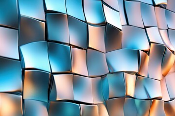 Poster - abstract cubes: a mesmerizing display of interconnected, reflective metal cubes, their surfaces catc