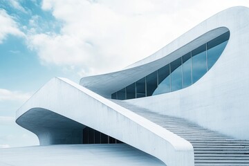 Poster - modern architectural marvel: a striking, modern building features sweeping, curved lines and geometr