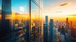 © WS Studio 1985 - Golden Hour Over City Skyline with Tall Glass Buildings at Dusk