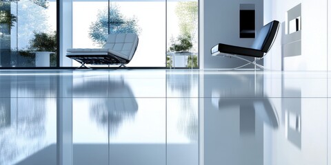 Poster - serene modern interior: minimalist living space bathed in natural light, featuring sleek furniture, 