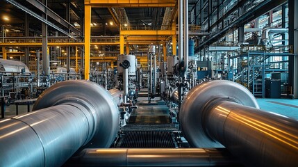 Poster - Horizontal View of an Industrial Facility with Large Pipelines and Equipment