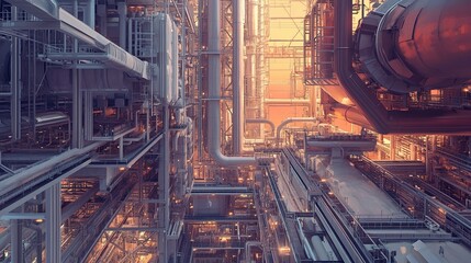 Poster - Vertical View of a Towering Oil Refinery with Industrial Architecture
