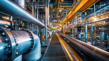 Poster - Interior View of Industrial Power Plant with Extensive Pipework