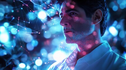 Poster - Research Scientist with Glowing Effects and Double Exposure Technique