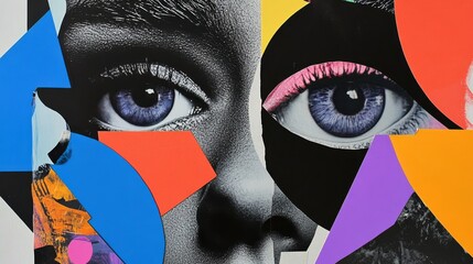 Poster - Creative Collage Art Featuring Colorful Eyes and Abstract Shapes