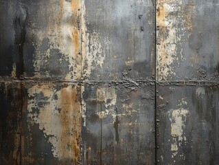 Poster - textured steel wall: close-up of a weathered and worn steel wall with signs of rust and paint erosio