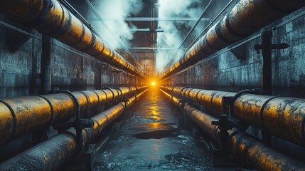Poster - Underground Industrial Pipelines with Steam and Light Source