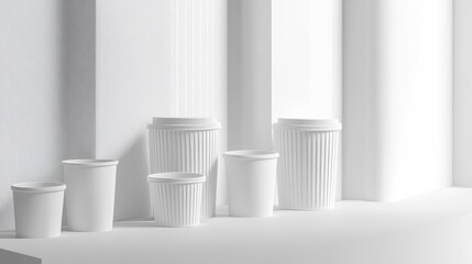 Poster - minimalist cups: a modern and clean composition features an array of neatly arranged cups, focusing 