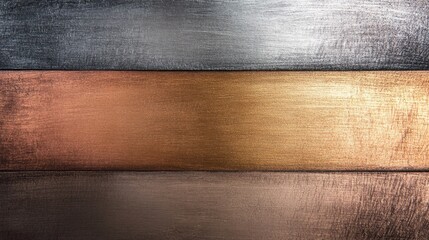 Poster - metallic trio: three horizontal bands of textured metal, each with a different hue, creating a strik