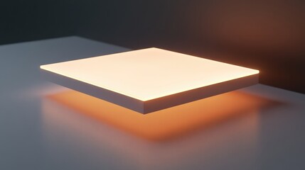 Poster - Floating Cube with Lighting Effects: An illuminated, minimalist cube hovers, casting a soft glow and intricate shadows, creating a mesmerizing play of light and form.