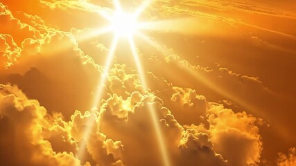 Wall Mural - golden sunlight beams through fluffy clouds, creating warm and radiant sky with vibrant hues of oran