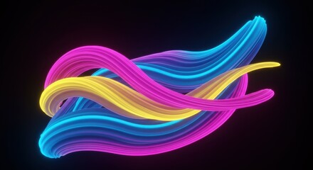 Fototapete - Abstract Neon Waveforms: Vibrant CMYK Swirls in Dark Space