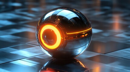 Poster - Futuristic Metallic Sphere with Glowing Orange Light Effect