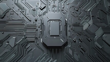 Poster - Intricate Futuristic Technology Background with Gray Circuit Design