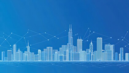 Poster - Blue City Skyline with Digital Connections