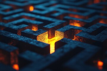 Poster - Navigating the Labyrinth: The image presents an enigmatic maze with illuminated path, symbolizing complex challenges and the quest for solutions.