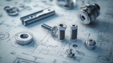 Poster - Detailed Engineering Drawings with Mechanical Components and Fasteners