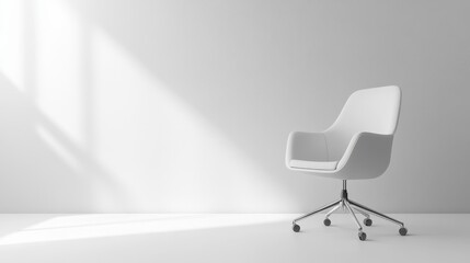 Poster - minimalist office chair: a sleek, modern office chair stands in a minimalistic, bright room, casting
