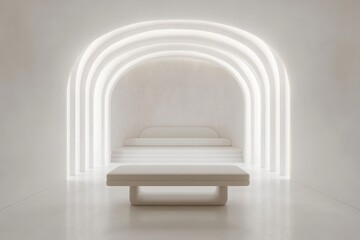 Poster - abstract architecture: an ethereal, minimalist interior design featuring a series of arched pathways
