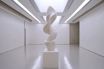 Poster - sculptural serenity: a modern abstract sculpture of swirling form stands in a pristine gallery, evok