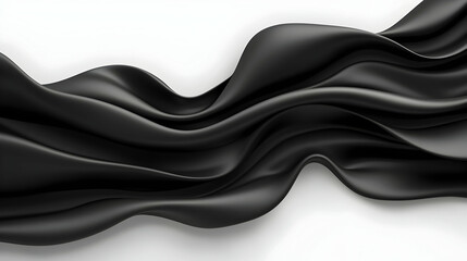 Fototapete - Black Fabric Draped in Elegant Waves on White Background