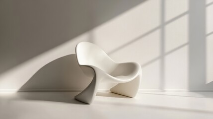 Poster - sculptural elegance: a modern, elegantly designed chair showcases a fluid, organic form, casting dra
