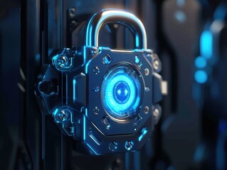 Poster - Digital Fortress: A glowing lock representing cyber security and data protection in the digital age. Featuring a detailed design with an emphasis on technology, security and privacy.