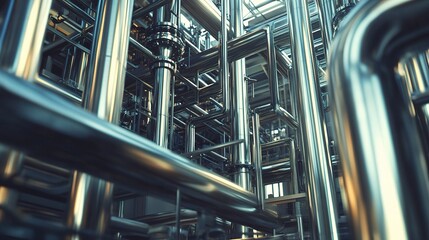 Poster - Intricate Network of Pipes in Modern Oil Refinery and Chemical Plant