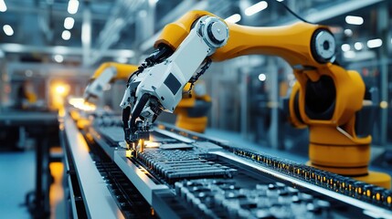 Poster - Robotic Arm Assembling Products in Modern Factory Environment