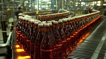 Poster - Manufacturing Process of Beverages on Conveyor Belt in Factory