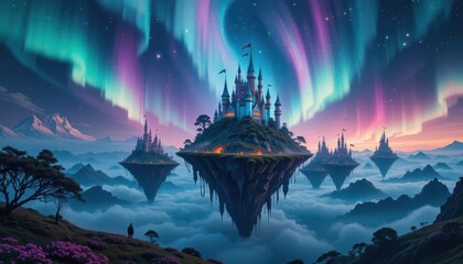 enchanting floating castle amidst the aurora borealis fantasy landscape digital art ethereal environ