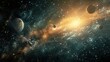 © Watchara - Create a 3D effect poster for a space exploration movie, with planets and spaceships seemingly coming out of the frame