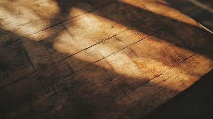 Poster - Sunlight Shadows on Rustic Wooden Surface Creating Natural Texture