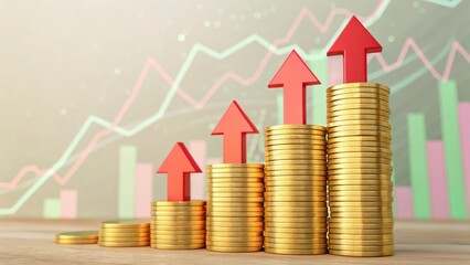 Poster - Financial Growth Ascent: A symbolic image of financial growth showcases stacks of gold coins, each representing a step upward.
