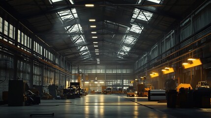 Poster - Large Industrial Hall Interior with Maintenance Equipment and Lighting