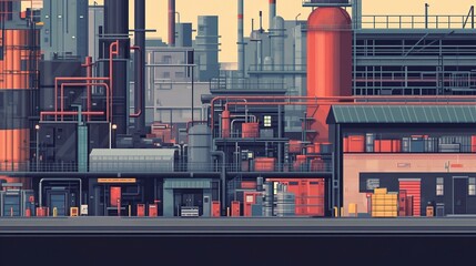 Poster - Detailed Vector Illustration of an Industrial Zone in Urban Setting