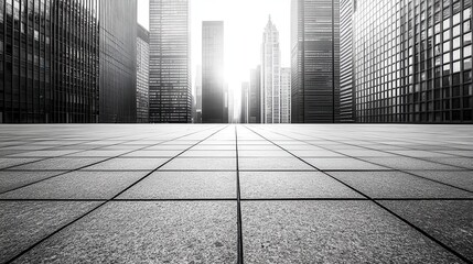 Poster - Urban Cityscape Black and White with Modern Skyscrapers and Horizon