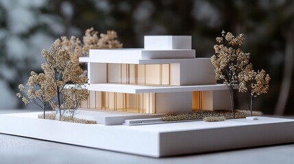 Poster - Modern White House Model with Clean Lines and Simple Design